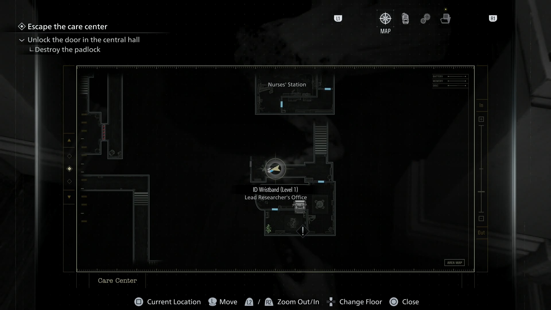 Resident Evil Requiem map showing the Lead Researcher's Office location