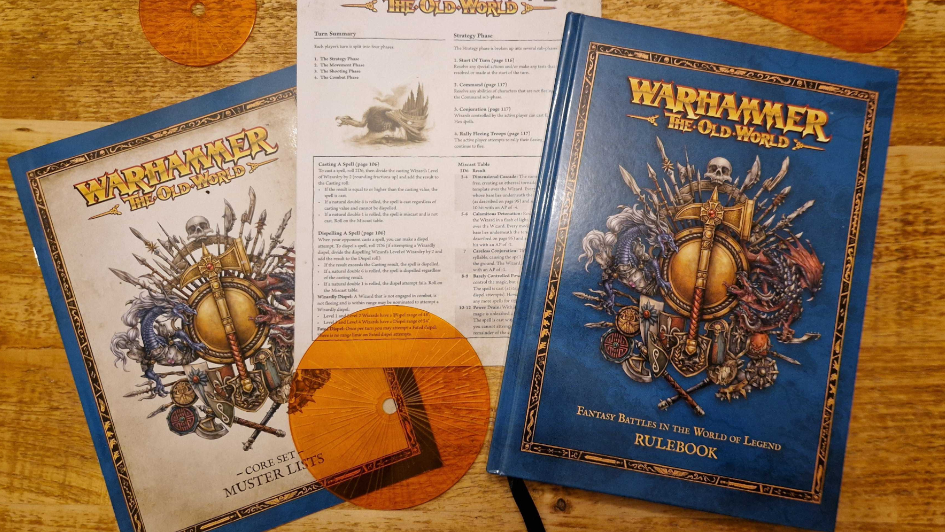 Warhammer The Old World Core Set rulebook and artillery markers