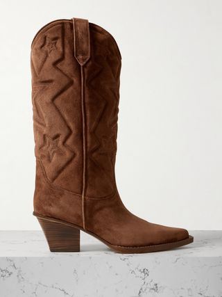 Texas Star Embroidered Debossed Suede Cowboy Boots