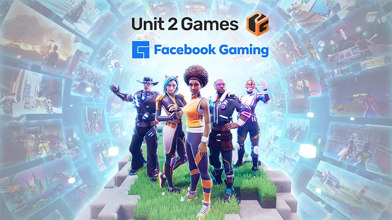 The Crayta characters stepping through a portal to Facebook Gaming