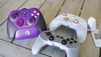 Controllers sitting on a table.