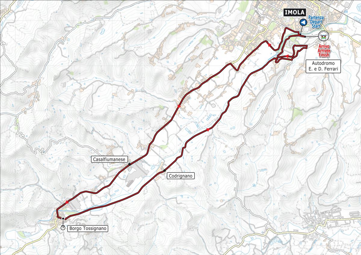 The men's and women's time trial route at the Imola Worlds.