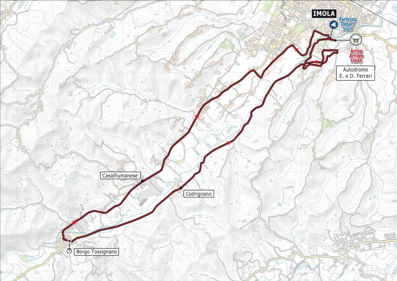 The men's and women's time trial route at the Imola Worlds.