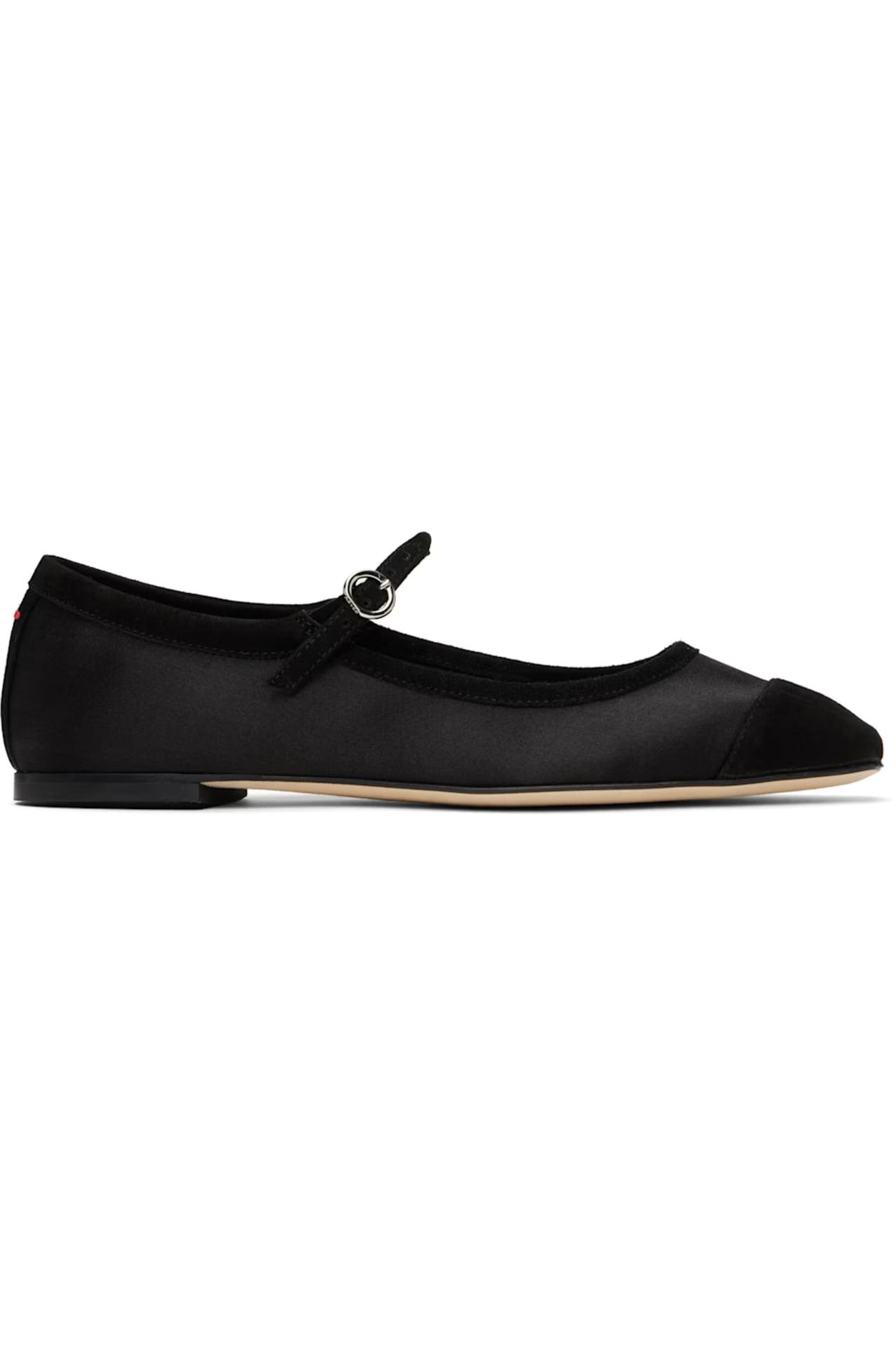 black satin and suede flats