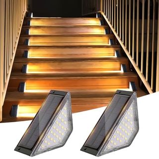 Flintronic Solar Deck Led Lights,4pcs Solar Deck Lights,ip65 Waterproof Solar Step Lights,solar Fence Lights for Stairs Fence Step Yard Pathway Patio(3000k Warm White)