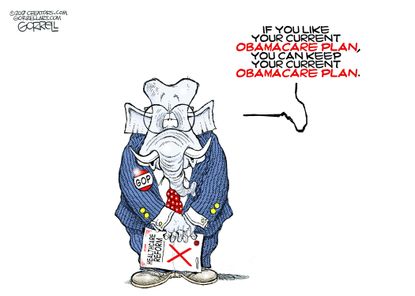 Political cartoon U.S. GOP health care plan Obamacare