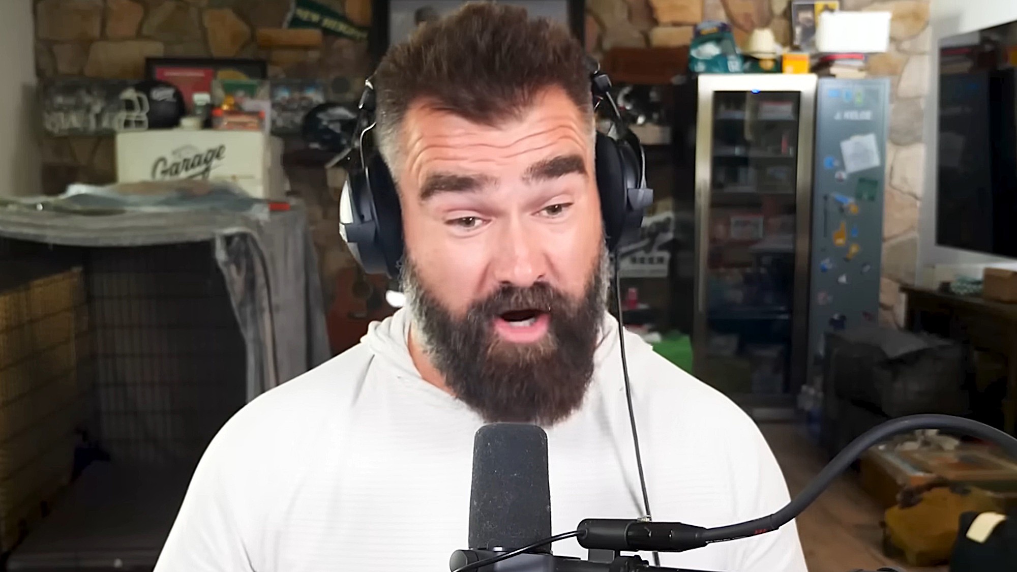 Jason Kelce reacts with surprise on New Heights.