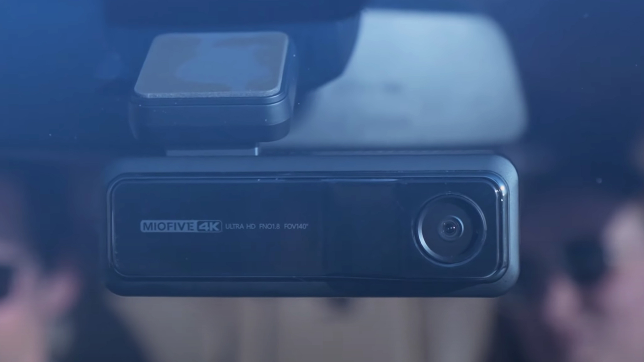 The Miofive 4K dash cam mounted on a car windhshield