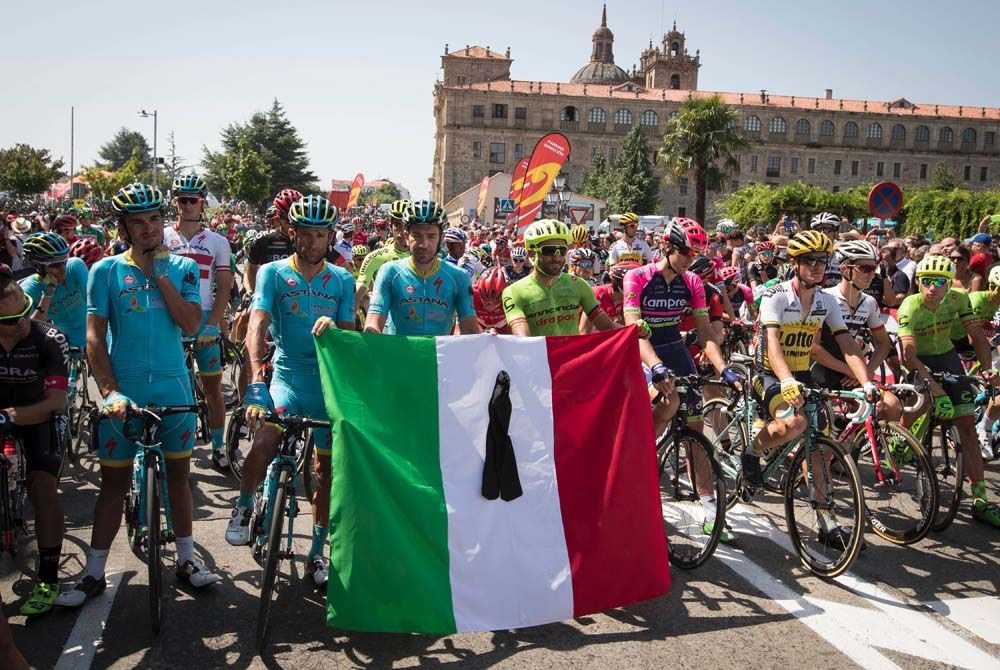 The Vuelta a Espana peloton held a minutes silence to remember the victims of the Italian earthquake