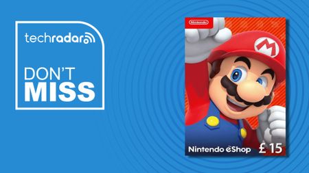 A £15 Nintendo Gift Card with Mario on it, against a blue background.