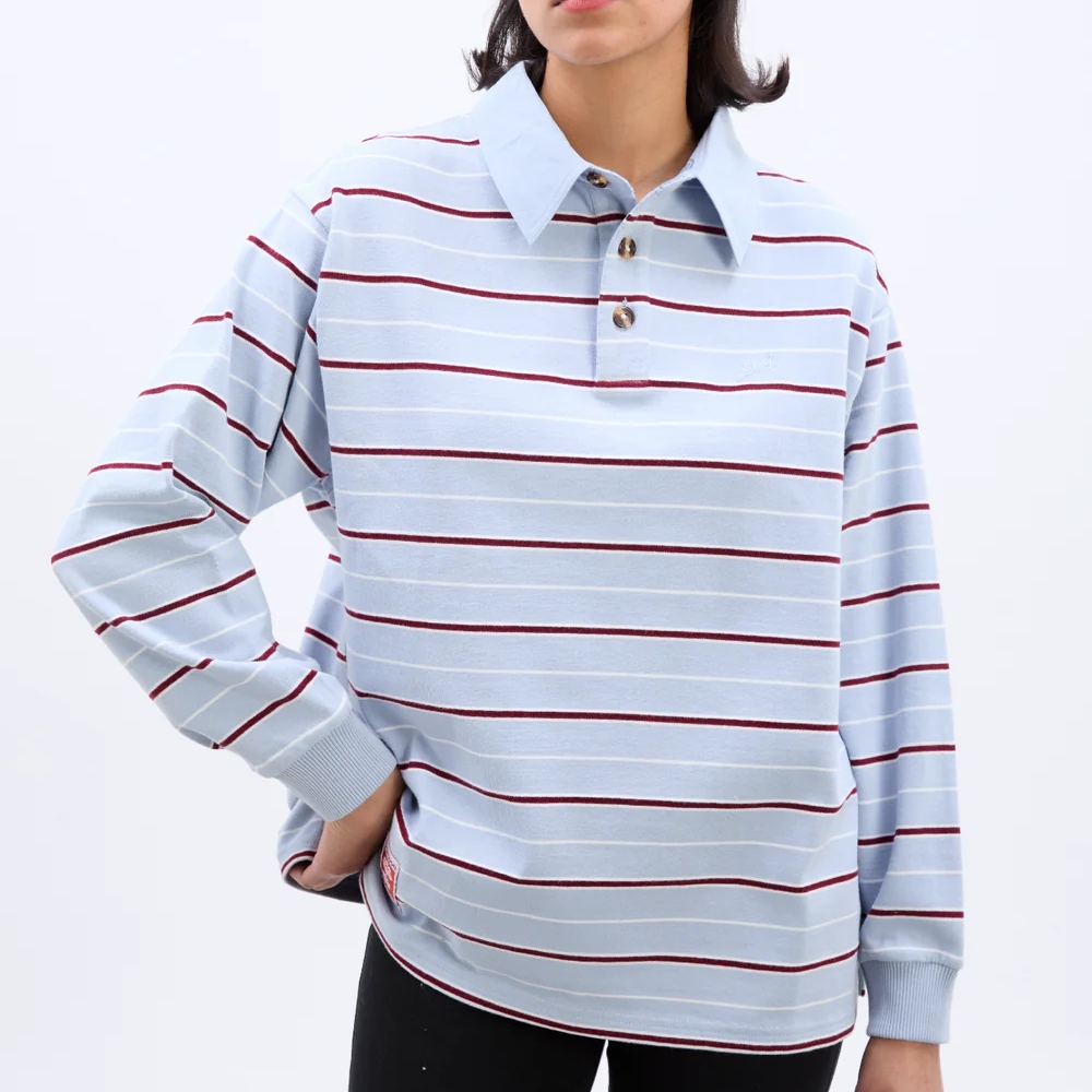 Damson Madder, Remie Rugby Shirt - Light Blue Stripe