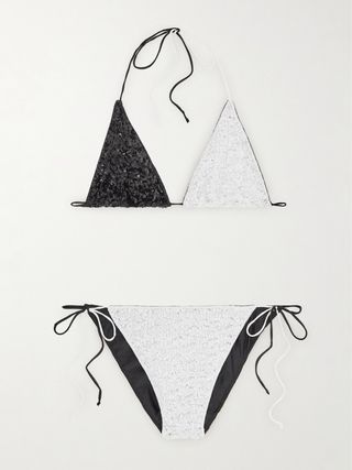 Color-Block Sequined Triangle Bikini