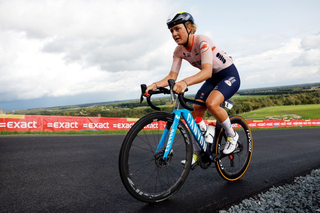 COLDUVAM NETHERLANDS SEPTEMBER 23 Floortje Mackaij of The Netherlands competes during the 29th UEC Road Cycling European Championships 2023 Elite Womens Road Race a 1296km one day race from Meppel to Col du Vam Vamberg UCIWWT on September 23 2023 in Col du Vam Vamberg Netherlands Photo by Bas CzerwinskiGetty Images