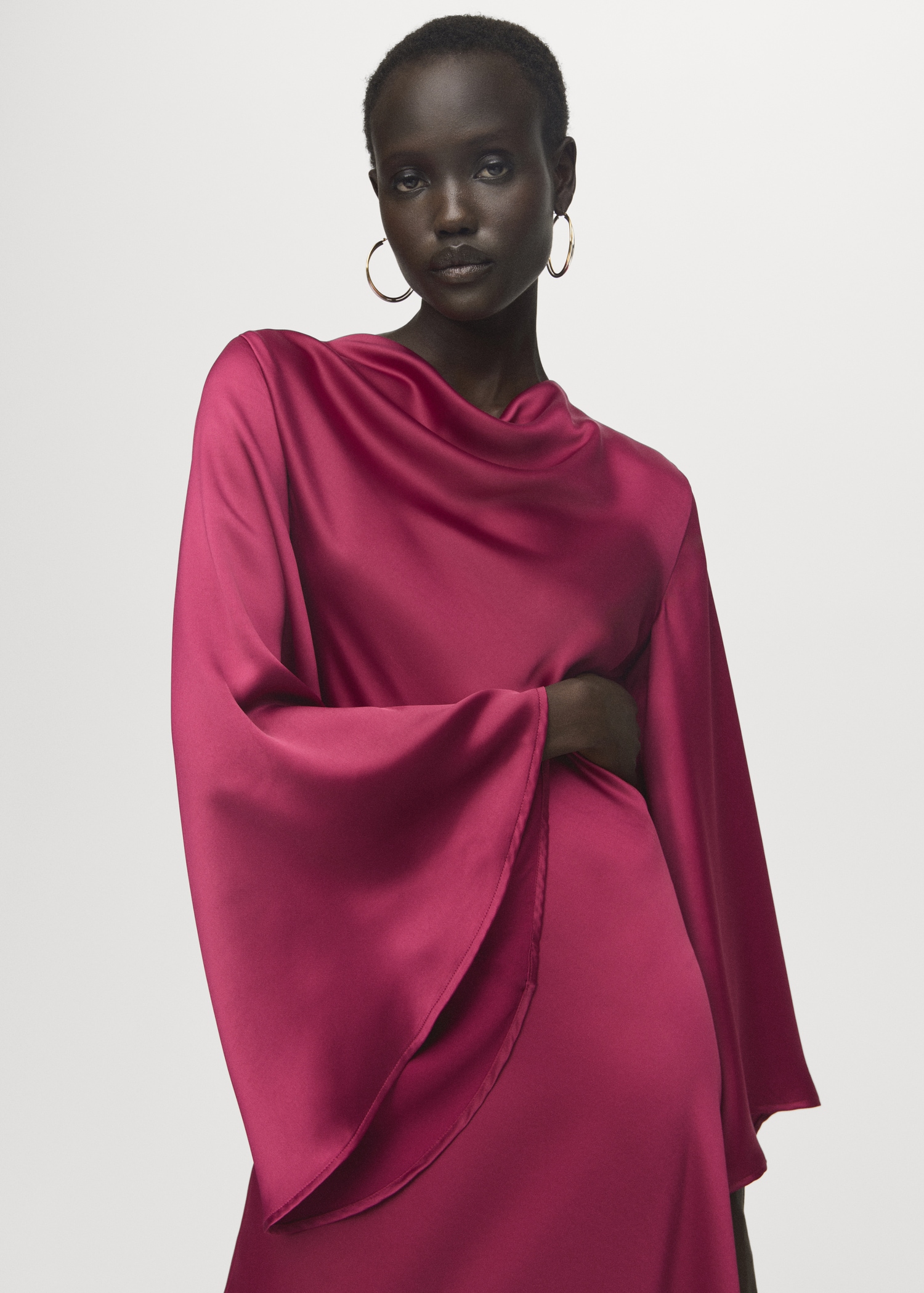 Flared-Sleeve Satin Dress - Women | Mango United Kingdom