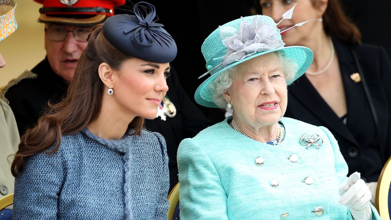 Kate Middleton&#039;s heart-to-heart with the Queen came after becoming a parent, seen here talking during a visit to Vernon Park 