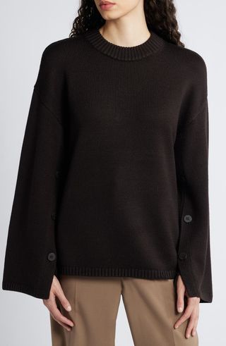 Button Sleeve Wool Sweater