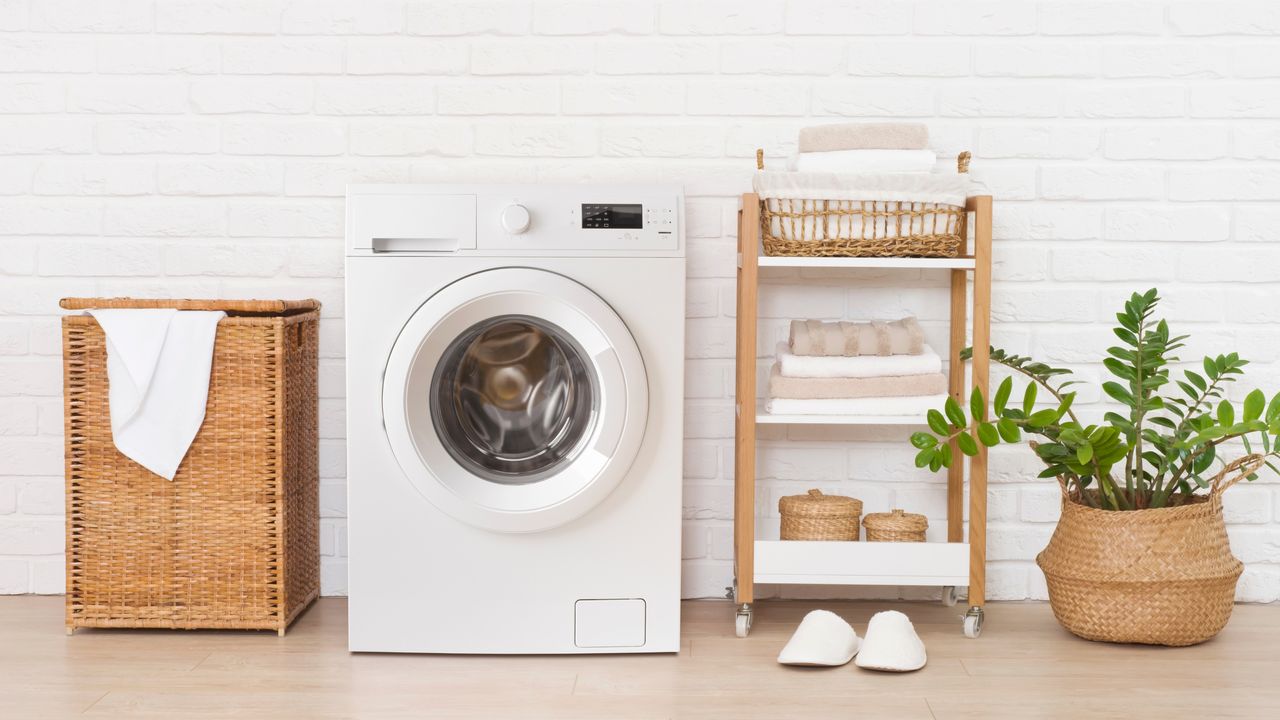 Washing machine, laundry basket, and shelves