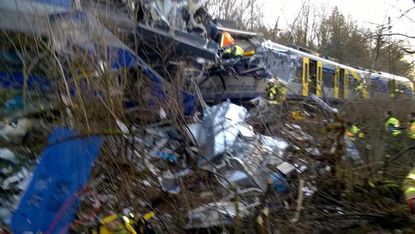 Photos of a train collision in Germany