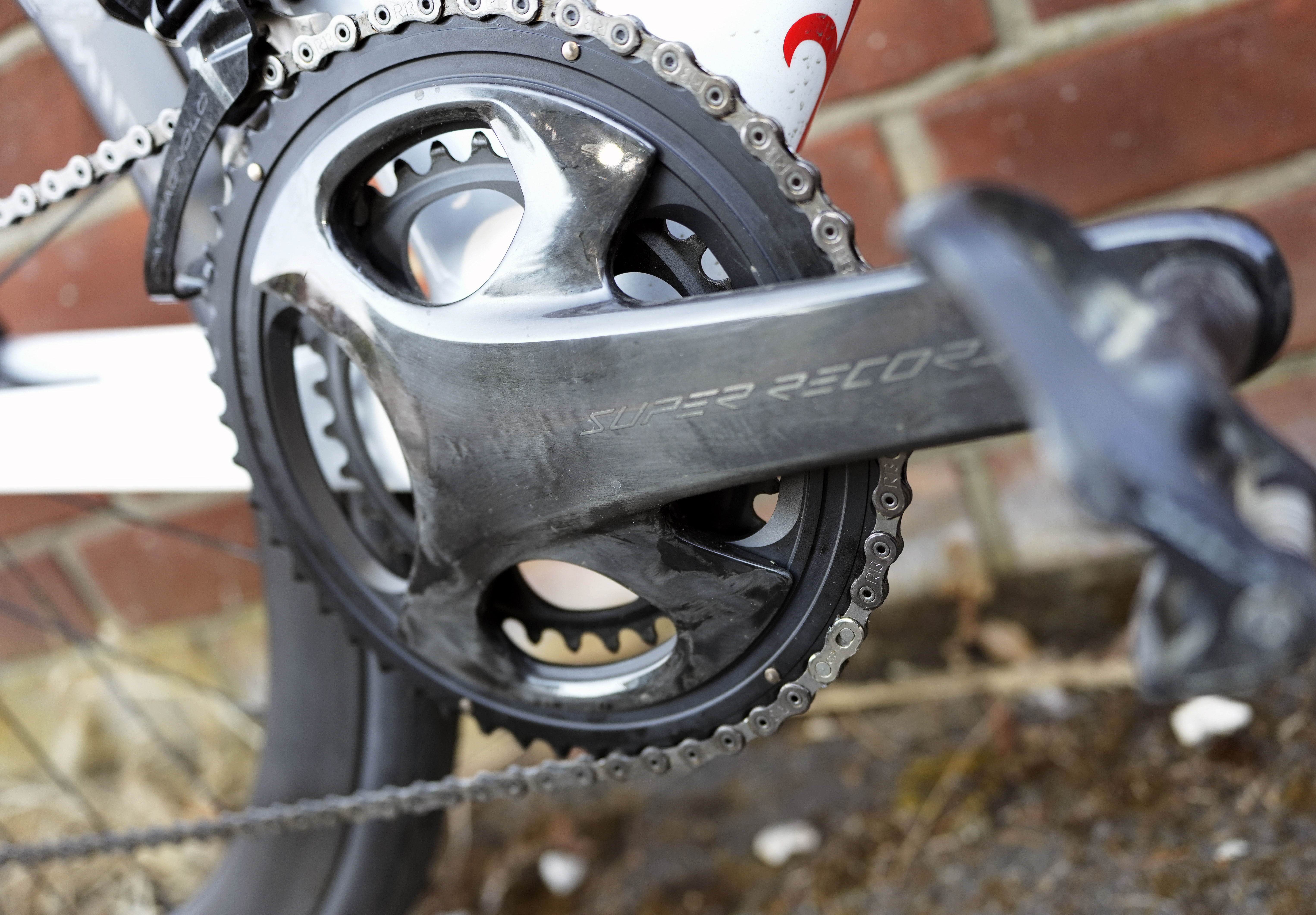 Campagnolo chainset shown on bike