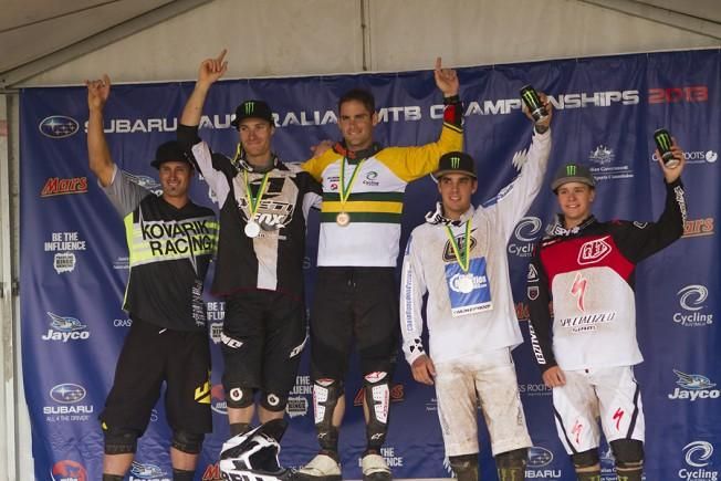 Elite men's downhill podium at 2013 Australian nationals