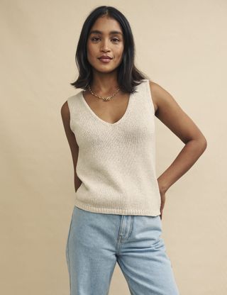 Cream Knitted Linen-Blend Vest