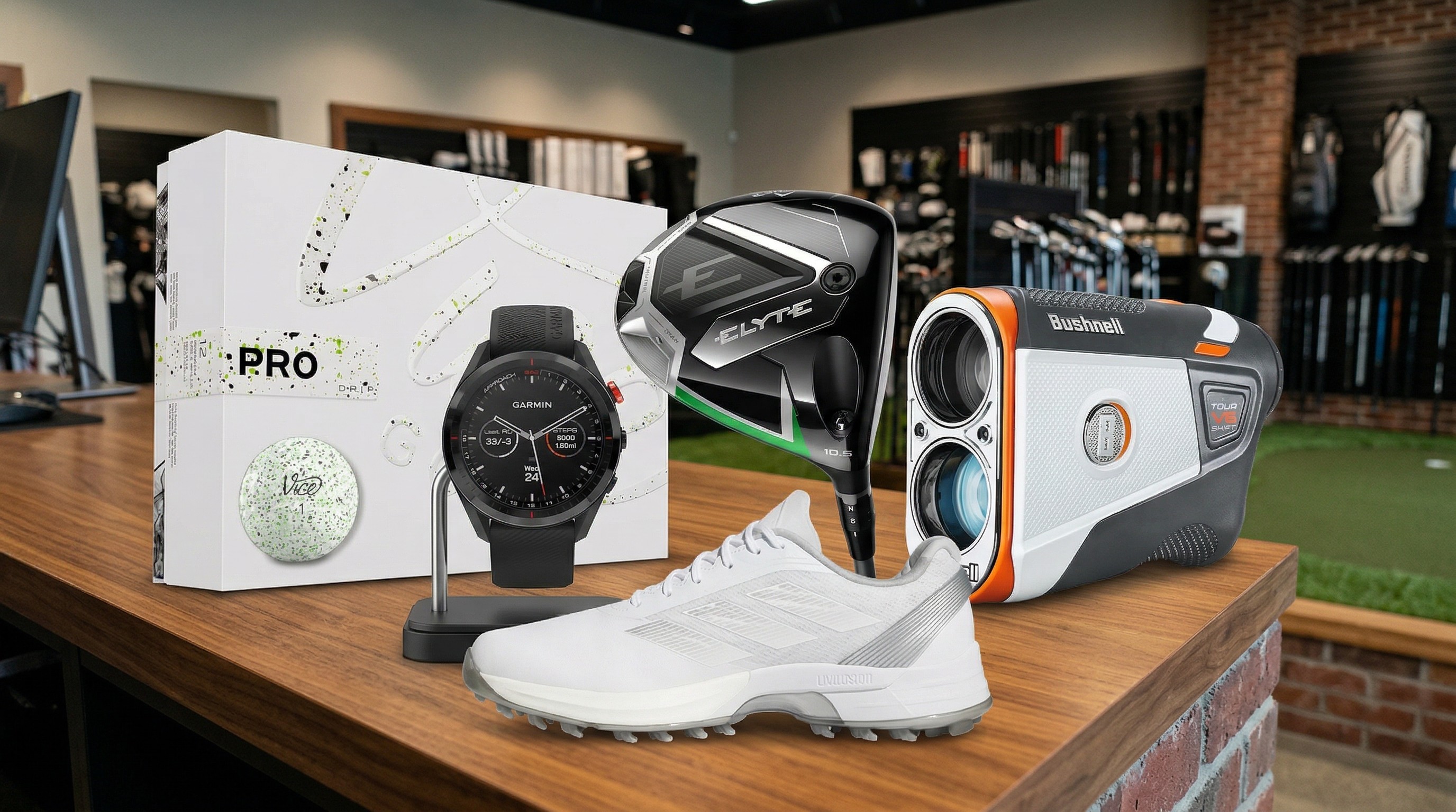 Golf products on display in a golf shop