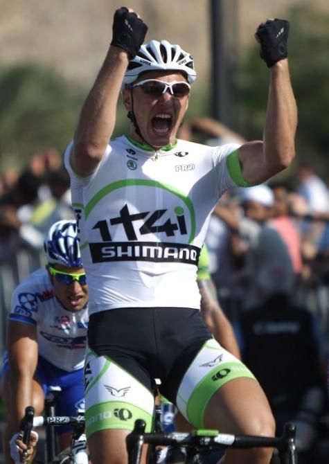 Marcel Kittel (Project 1T4I) jubilates as he wins the six and last stage of Tour of Oman in Muscat