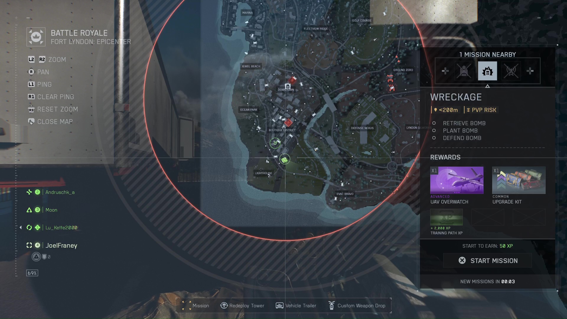 A players chooses missions in Battlefield Redsec