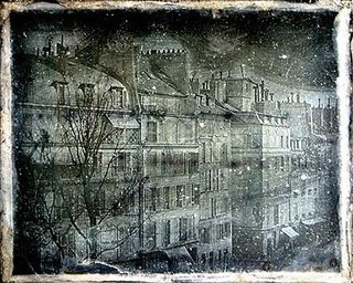 Shot in 1838, this picture shows a view taken by Louis Daguerre from his home.