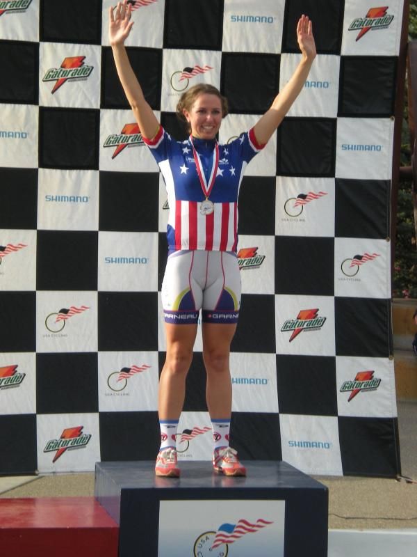 Jacquelyn Crowell of Team Type 1 is recognized for her victory Friday in the women's Under 23 time trial at the USA Cycling National Championships.