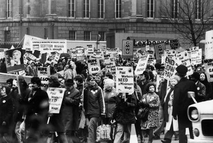 Public service workers demonstrating during a strike