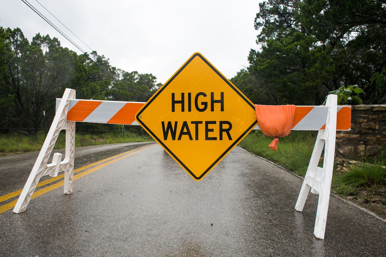 A warning sign in Wimberly, Texas.