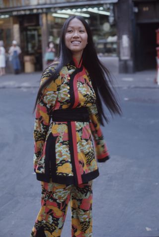 70s fashion - asian model with kimono-inspired