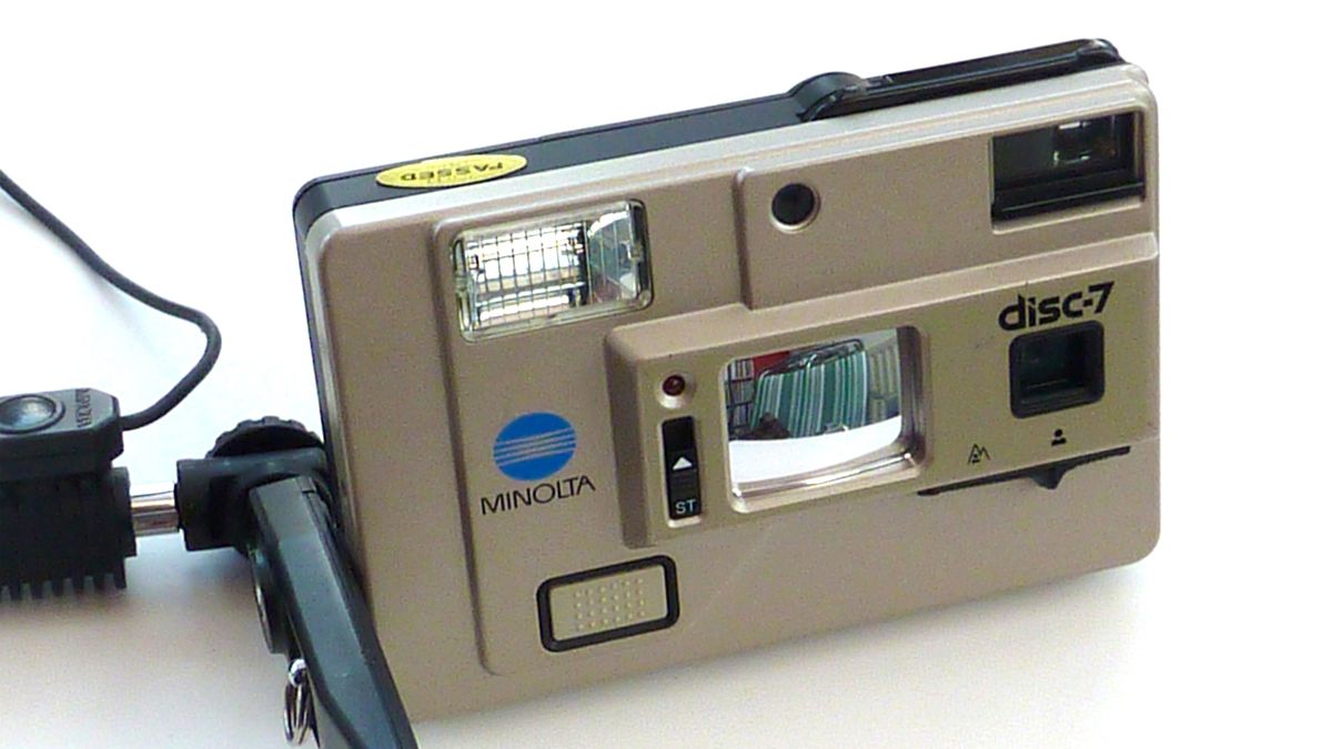 The Minolta Disc 7 camera on a table