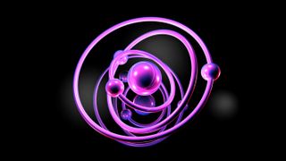 An abstract model of an atom with electrons swirling around in their shells.
