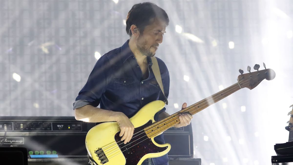 Colin Greenwood of the band Radiohead is seen performing at the AmericanAirlines Arena on March 30, 2017 in Miami, Florida. 