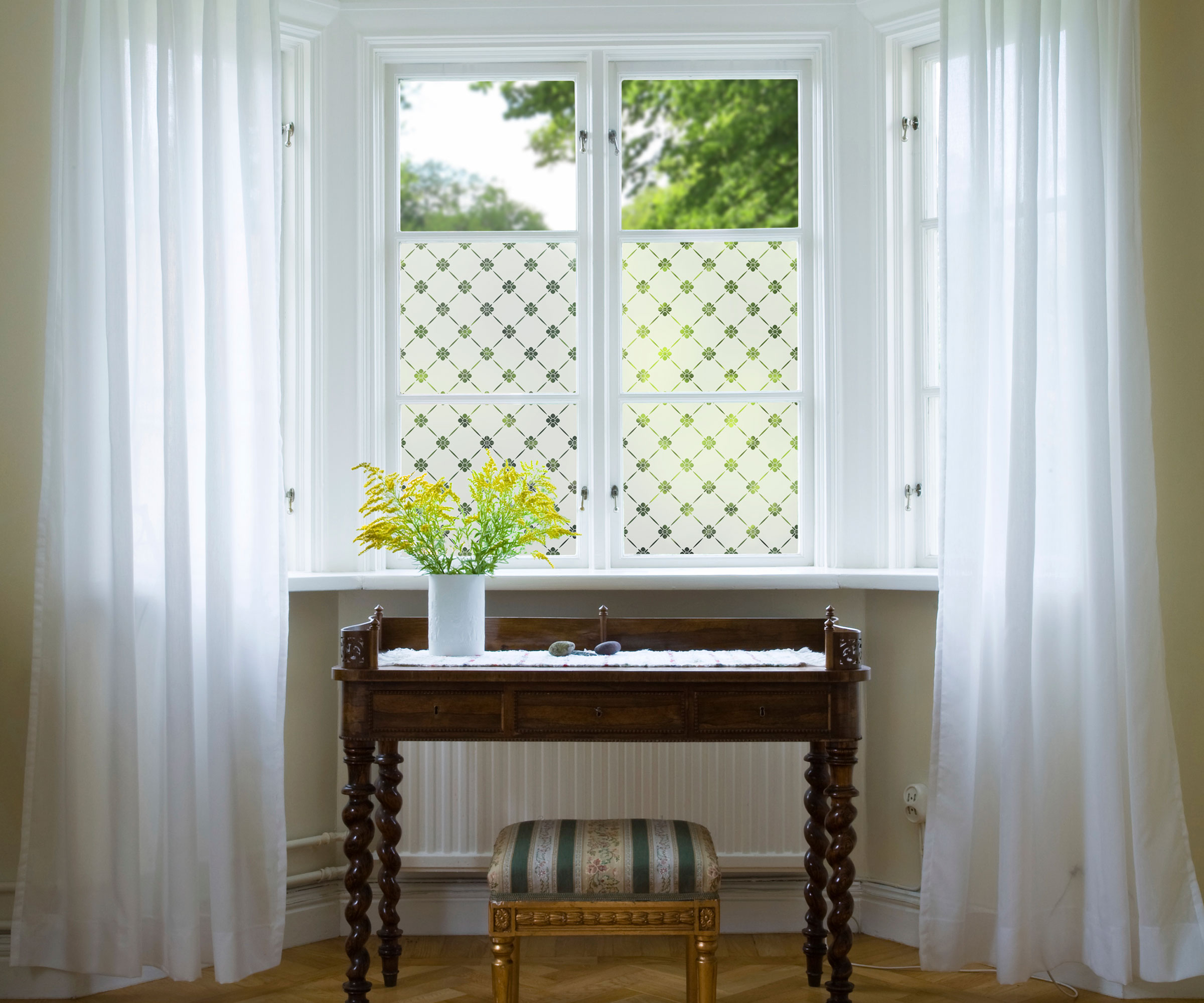bay window with decorative window film