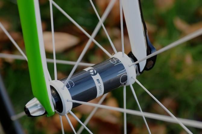 The canti bike's front hub has just 18 radial straight pull spokes