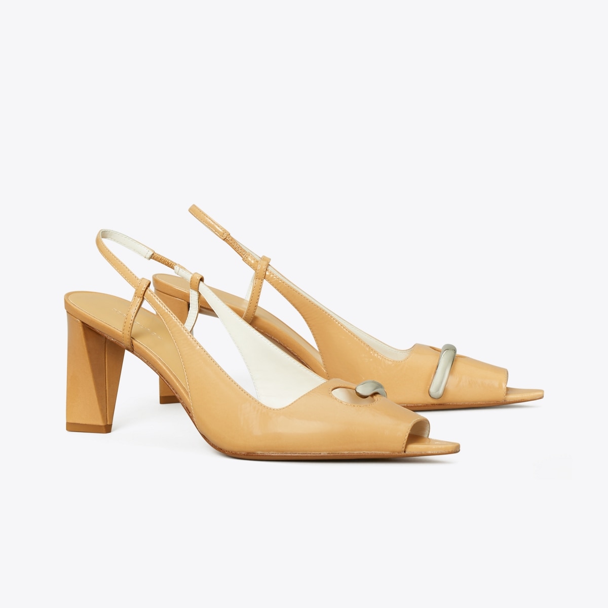 Pierced Peep-Toe Slingback in Beige, Size 10