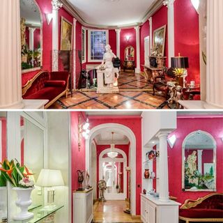room with pink and white
