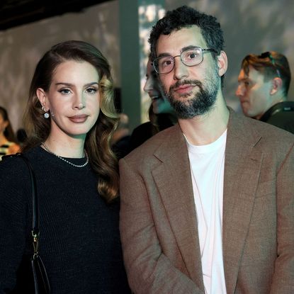 Lana Del Rey in a black top and Jack Antonoff in a white shirt and brown jacket at Variety's Hitmakers Brunch Presented by AFEELA at NYA WEST in Los Angeles.