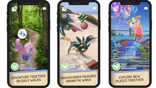 Mobile screenshots showing player's doing activities with Peridots including daily walks, digging for treasure, and exploring new places