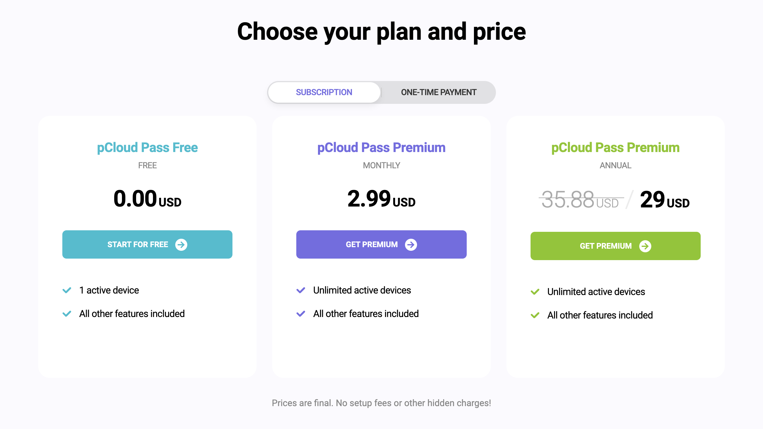 pCloud Pass pricing January 2023