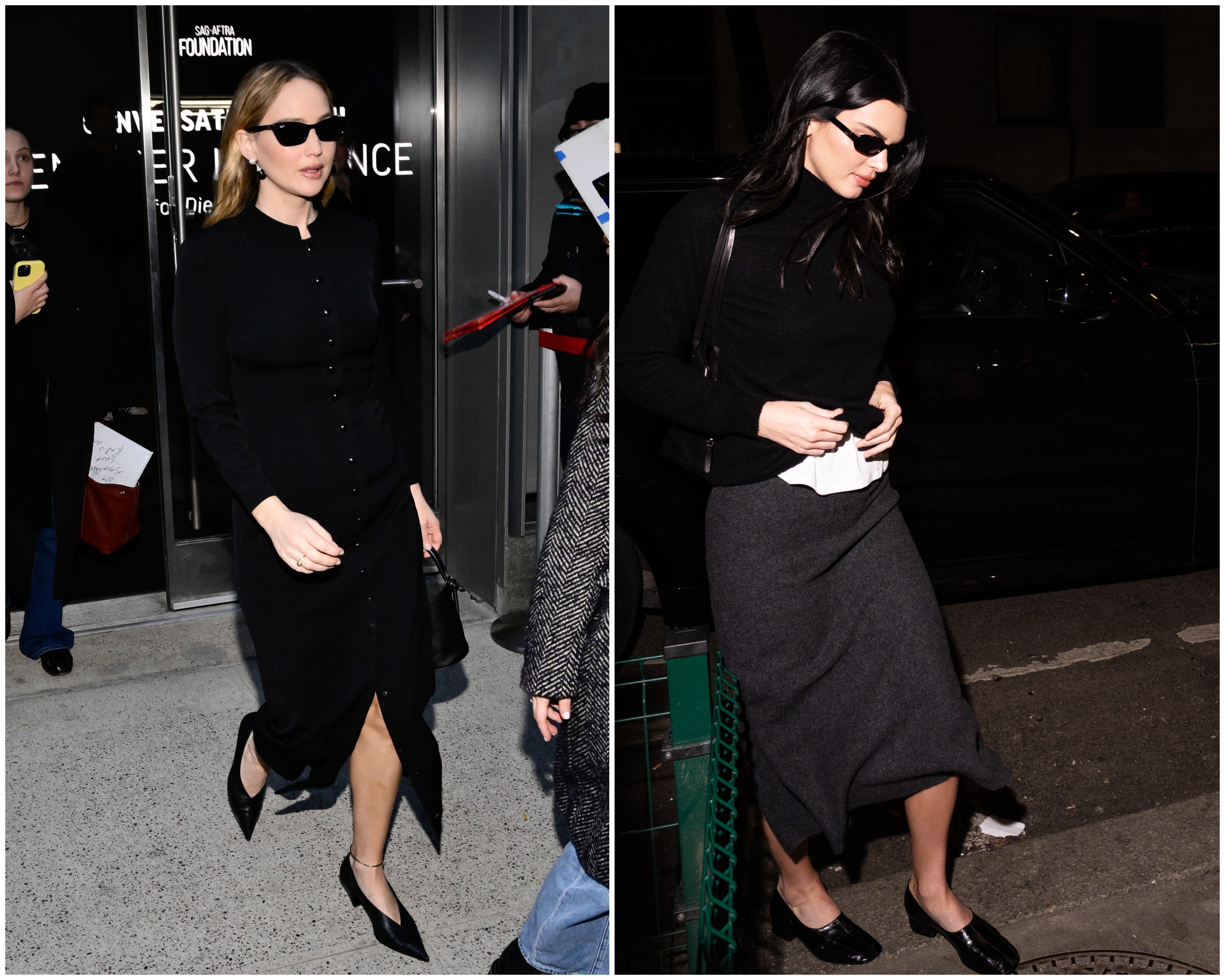 Jennifer Lawrence and Kendall Jenner wearing high-vamp heels.