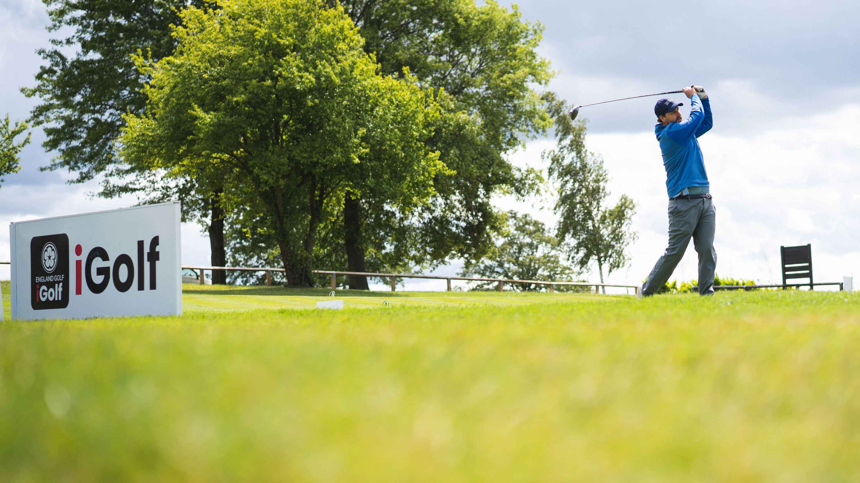 Nick Bonfield drives off the first tee at England Golf&#039;s iGolf event at Abridge golf club