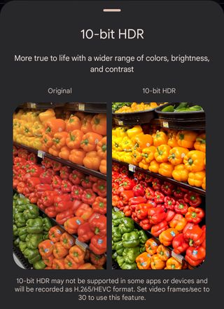 Side by side comparison of HDR10 video on Google Camera app.