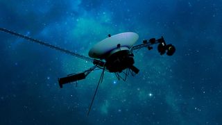 Artist impression of NASA's Voyager 1 probe traveling through interstellar space.