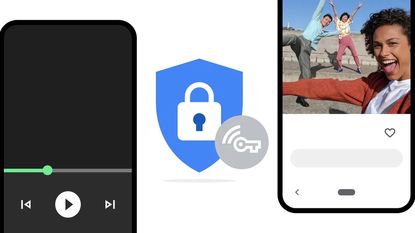 The Google One VPN shown on two devices and a white background