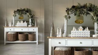christmas styled console table to show how to style a hallway for Christmas