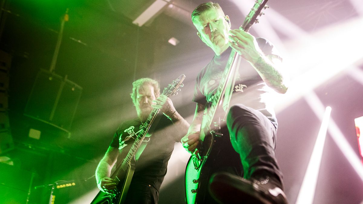 Brent Hinds and Bill Kelliher of Mastodon perform in concert at Razzmatazz on February 15, 2019 in Barcelona, Spain.